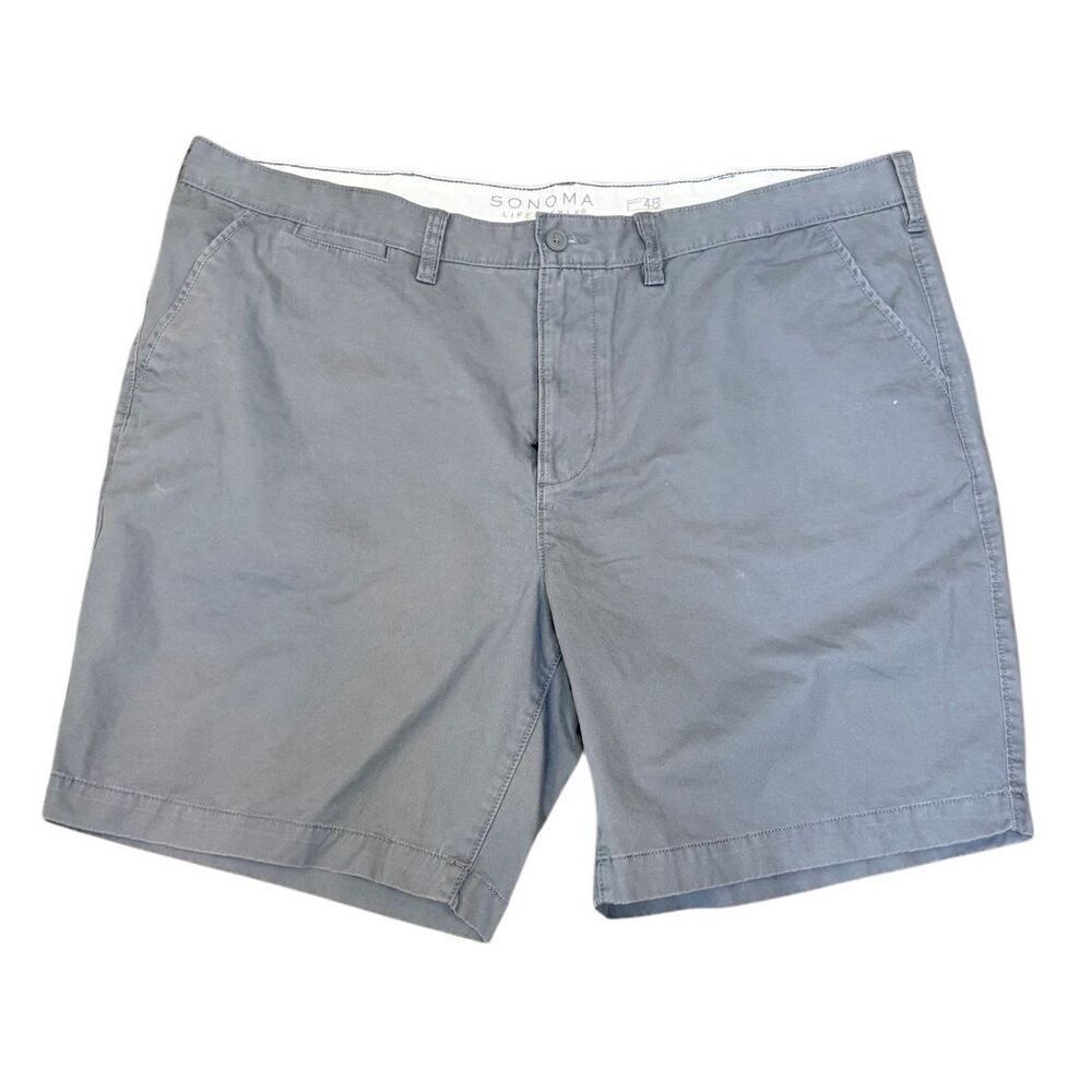 Sonoma Men’s Chino Shorts Gray Sz. 48 Flat Front Blue-Gray Vacation Resort